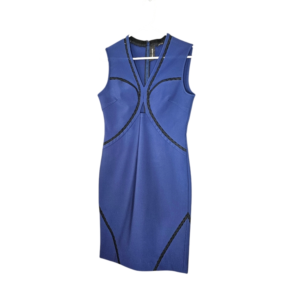 Yigal Azrouel Sleeveless Cutout Bodycon Blue Black Midi Dress Size 8